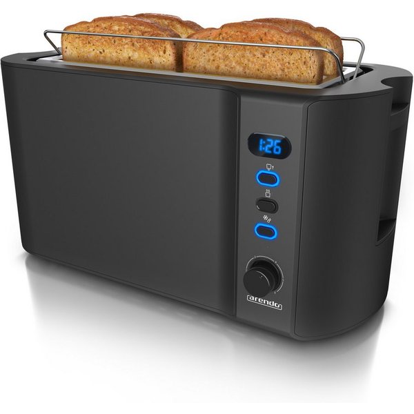 Arendo Toaster Edelstahl, Langschlitz, Display mit Restzeitanzeige, Krümelschublade, 2 lange Schlitze, für 4 Scheiben, 1500 W, Defrost Funktion, Wärmeisolierend