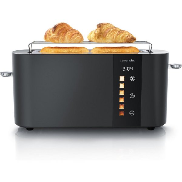 Arendo Toaster Edelstahl, Langschlitz, Touch Display, Restzeit & Bräunungsgradanzeige, 1 langer Schlitz, für 2 Scheiben, 1000 W, Brötchenaufsatz, Wärmeisoliert,