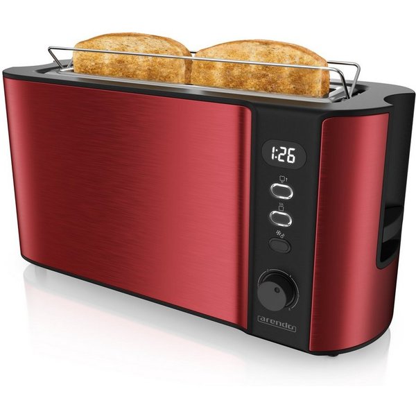 Arendo Toaster Edelstahl, Langschlitz, Display mit Restzeitanzeige, Brötchenaufsatz, 1 langer Schlitz, für 2 Scheiben, 1000 W, Defrost Funktion, Wärmeisolierend