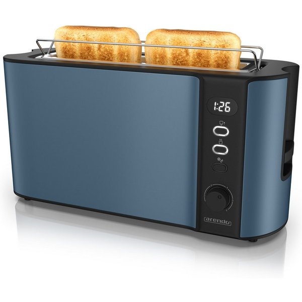 Arendo Toaster Edelstahl, Langschlitz, Display mit Restzeitanzeige, Brötchenaufsatz, 1 langer Schlitz, für 2 Scheiben, 1000 W, Defrost Funktion, Wärmeisolierend