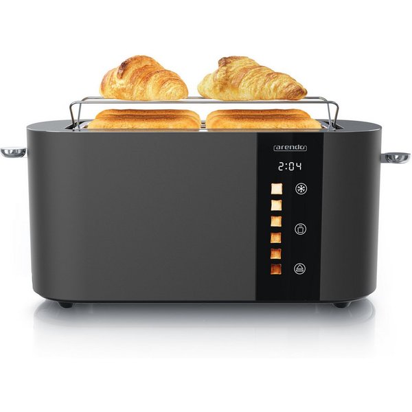 Arendo Toaster Edelstahl, Langschlitz, Touch Display, Restzeit & Bräunungsgradanzeige, 2 lange Schlitze, für 4 Scheiben, 1500 W, Brötchenaufsatz, Wärmeisoliert,