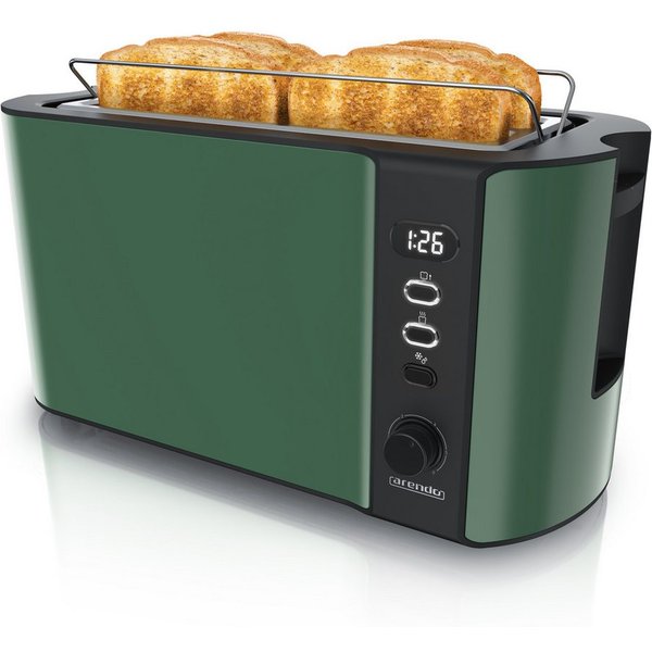 Arendo Toaster Edelstahl, Langschlitz, Display mit Restzeitanzeige, Krümelschublade, 2 lange Schlitze, für 4 Scheiben, 1500 W, Defrost Funktion, Wärmeisolierend
