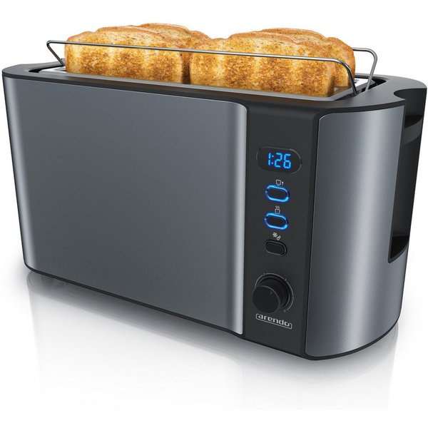 Arendo Toaster Edelstahl, Langschlitz, Display mit Restzeitanzeige, Krümelschublade, 2 lange Schlitze, für 4 Scheiben, 1500 W, Defrost Funktion, Wärmeisolierend