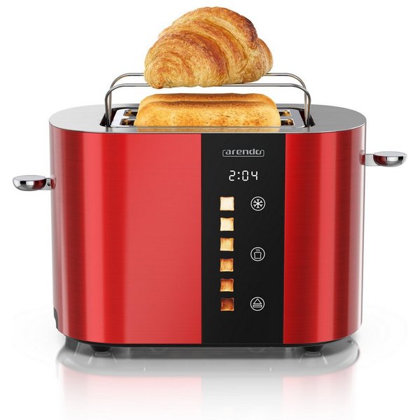 Arendo Toaster Edelstahl, Kurzschlitz, Touch Display, Restzeit & Bräunungsgradanzeige, 2 Schlitze, für 2 Scheiben, 800 W, Brötchenaufsatz, Wärmeisoliert, Toast-