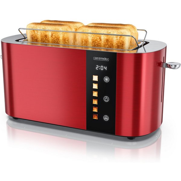 Arendo Toaster Edelstahl 4-Scheiben Langschlitz, Touch, Restzeit Bräunungsgradanzeige, 2 lange Schlitze, für 4 Scheiben, 1500 W, Brötchenaufsatz, Wärmeisoliert,