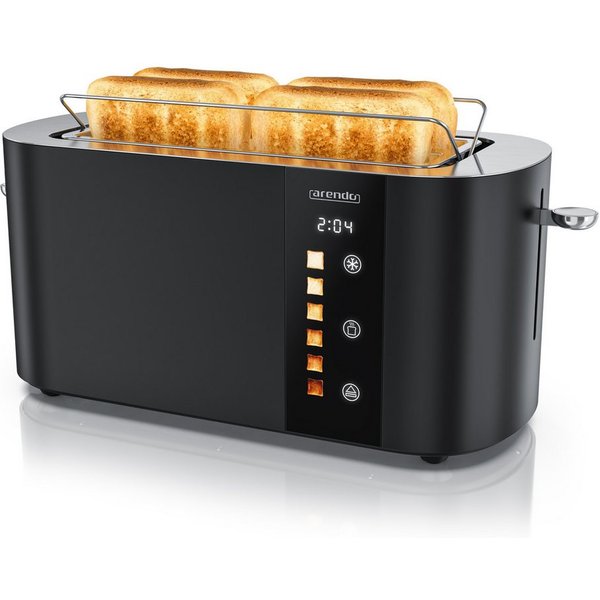 Arendo Toaster Edelstahl 4-Scheiben Langschlitz, Touch, Restzeit Bräunungsgradanzeige, 2 lange Schlitze, für 4 Scheiben, 1500 W, Brötchenaufsatz, Wärmeisoliert,
