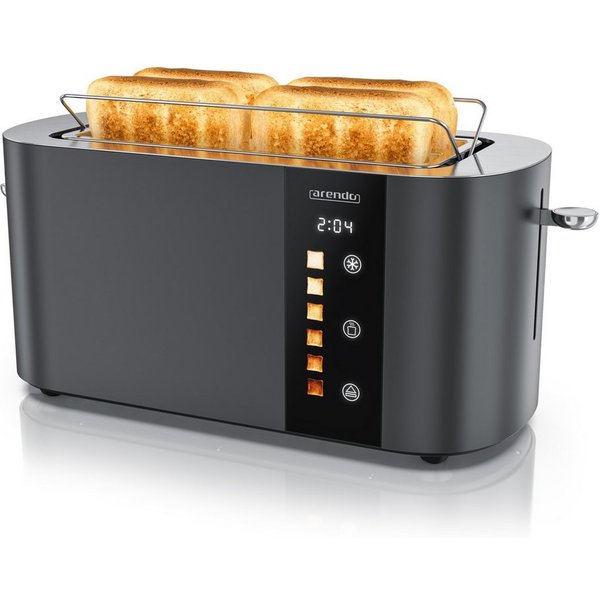 Arendo Toaster Edelstahl 4-Scheiben Langschlitz, Touch, Restzeit Bräunungsgradanzeige, 2 lange Schlitze, für 4 Scheiben, 1500 W, Brötchenaufsatz, Wärmeisoliert,