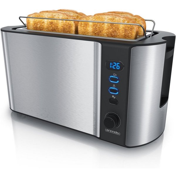 Arendo Toaster Edelstahl, Langschlitz, Display mit Restzeitanzeige, Krümelschublade, 2 lange Schlitze, für 4 Scheiben, 1500 W, Defrost Funktion, Wärmeisolierend