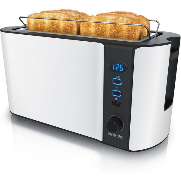 Arendo Toaster Edelstahl, Langschlitz, Display mit Restzeitanzeige, Krümelschublade, 2 lange Schlitze, für 4 Scheiben, 1500 W, Defrost Funktion, Wärmeisolierend