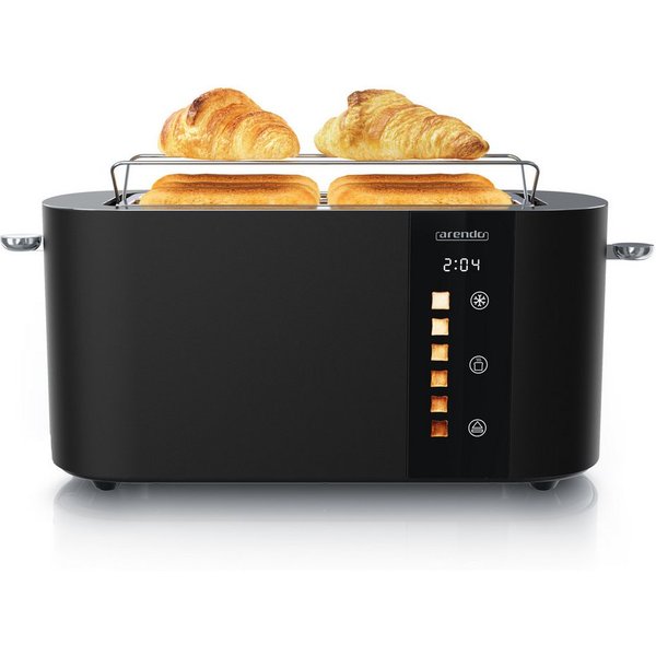 Arendo Toaster Edelstahl, Langschlitz, Touch Display, Restzeit & Bräunungsgradanzeige, 2 lange Schlitze, für 4 Scheiben, 1500 W, Brötchenaufsatz, Wärmeisoliert,