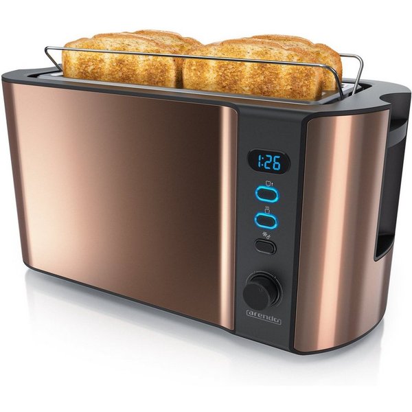 Arendo Toaster Edelstahl, Langschlitz, Display mit Restzeitanzeige, Krümelschublade, 2 lange Schlitze, für 4 Scheiben, 1500 W, Defrost Funktion, Wärmeisolierend