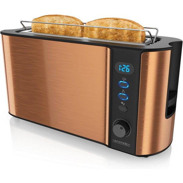 Arendo Toaster Edelstahl, Langschlitz, Display mit Restzeitanzeige, Brötchenaufsatz, 1 langer Schlitz, für 2 Scheiben, 1000 W, Defrost Funktion, Wärmeisolierend