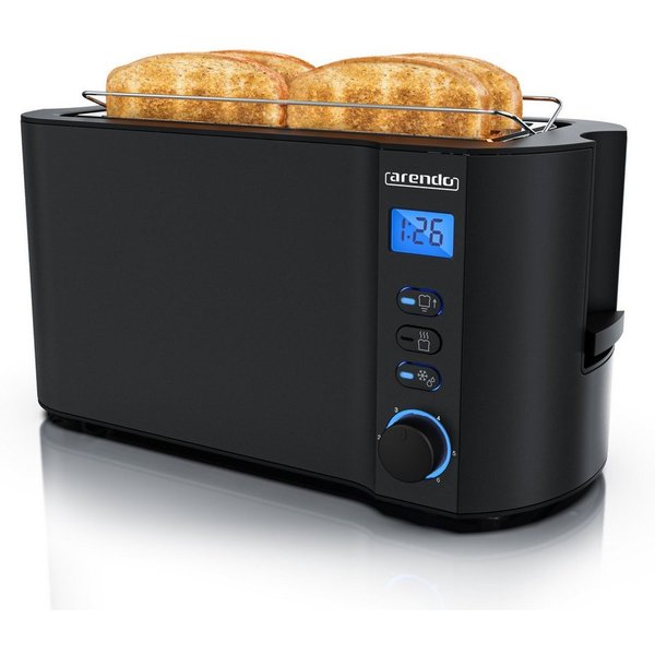 Arendo Toaster Edelstahl, Langschlitz, Display mit Restzeitanzeige, Krümelschublade, 2 lange Schlitze, für 4 Scheiben, 1500 W, Defrost Funktion, Wärmeisolierend