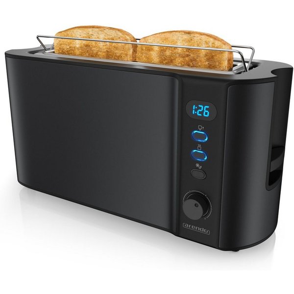 Arendo Toaster Edelstahl, Langschlitz, Display mit Restzeitanzeige, Brötchenaufsatz, 1 langer Schlitz, für 2 Scheiben, 1000 W, Defrost Funktion, Wärmeisolierend