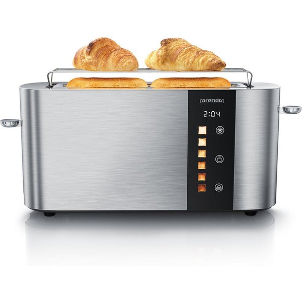 Arendo Toaster Edelstahl, Langschlitz, Touch Display, Restzeit & Bräunungsgradanzeige, 1 langer Schlitz, für 2 Scheiben, 1000 W, Brötchenaufsatz, Wärmeisoliert,