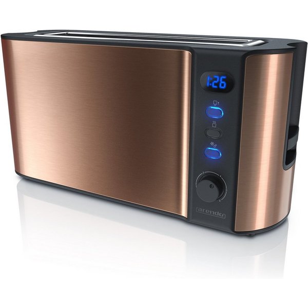 Arendo Toaster Langschlitz, Edelstahl, Display mit Restzeitanzeige, Brötchenaufsatz, 1 langer Schlitz, für 2 Scheiben, 1000 W, Defrost Funktion, Wärmeisolierend