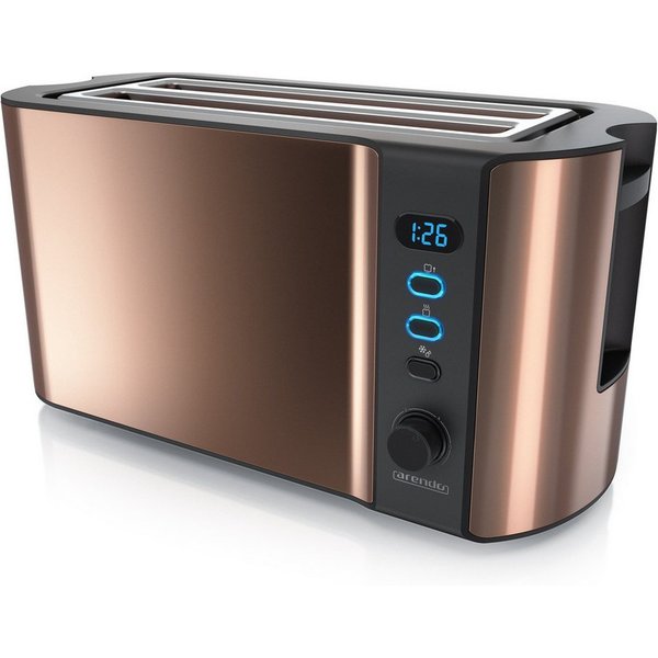 Arendo Toaster Langschlitz, Edelstahl, Display mit Restzeitanzeige, Krümelschublade, 2 lange Schlitze, für 4 Scheiben, 1500 W, Defrost Funktion, Wärmeisolierend