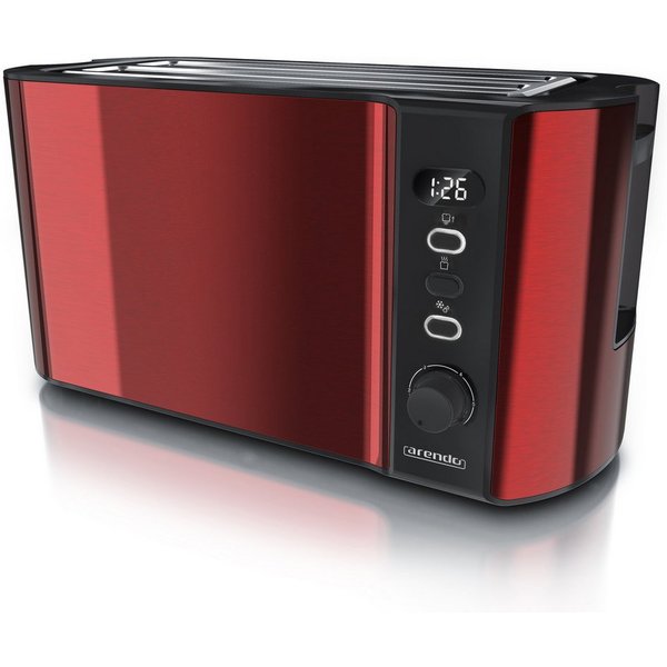 Arendo Toaster Langschlitz, Edelstahl, Display mit Restzeitanzeige, Brötchenaufsatz, 2 lange Schlitze, für 4 Scheiben, 1500 W, Defrost Funktion, Wärmeisolierend