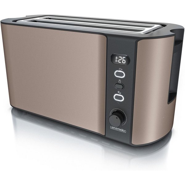 Arendo Toaster Langschlitz, Edelstahl, Display mit Restzeitanzeige, Krümelschublade, 2 lange Schlitze, für 4 Scheiben, 1500 W, Defrost Funktion, Wärmeisolierend