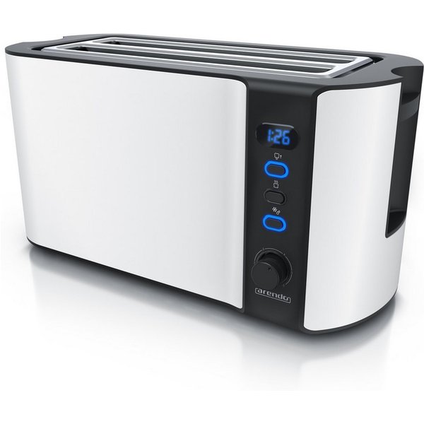 Arendo Toaster Langschlitz, Edelstahl, Display mit Restzeitanzeige, Krümelschublade, 2 lange Schlitze, für 4 Scheiben, 1500 W, Defrost Funktion, Wärmeisolierend