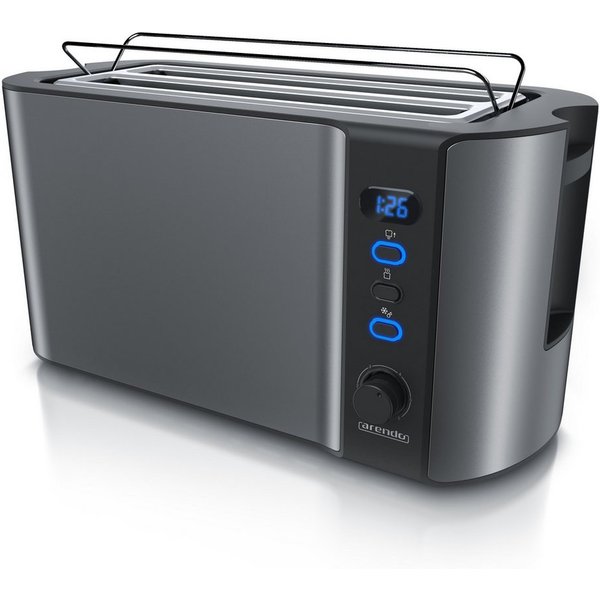Arendo Toaster Langschlitz, Display mit Restzeitanzeige, Krümelschublade, Edelstahl, 2 lange Schlitze, für 4 Scheiben, 1500 W, Wärmeisolierendes Gehäuse mit Brö