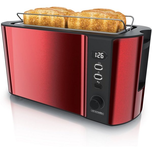 Arendo Toaster Langschlitz, Edelstahl, Display mit Restzeitanzeige, Krümelschublade, 2 lange Schlitze, für 4 Scheiben, 1500 W, Defrost Funktion, Wärmeisolierend