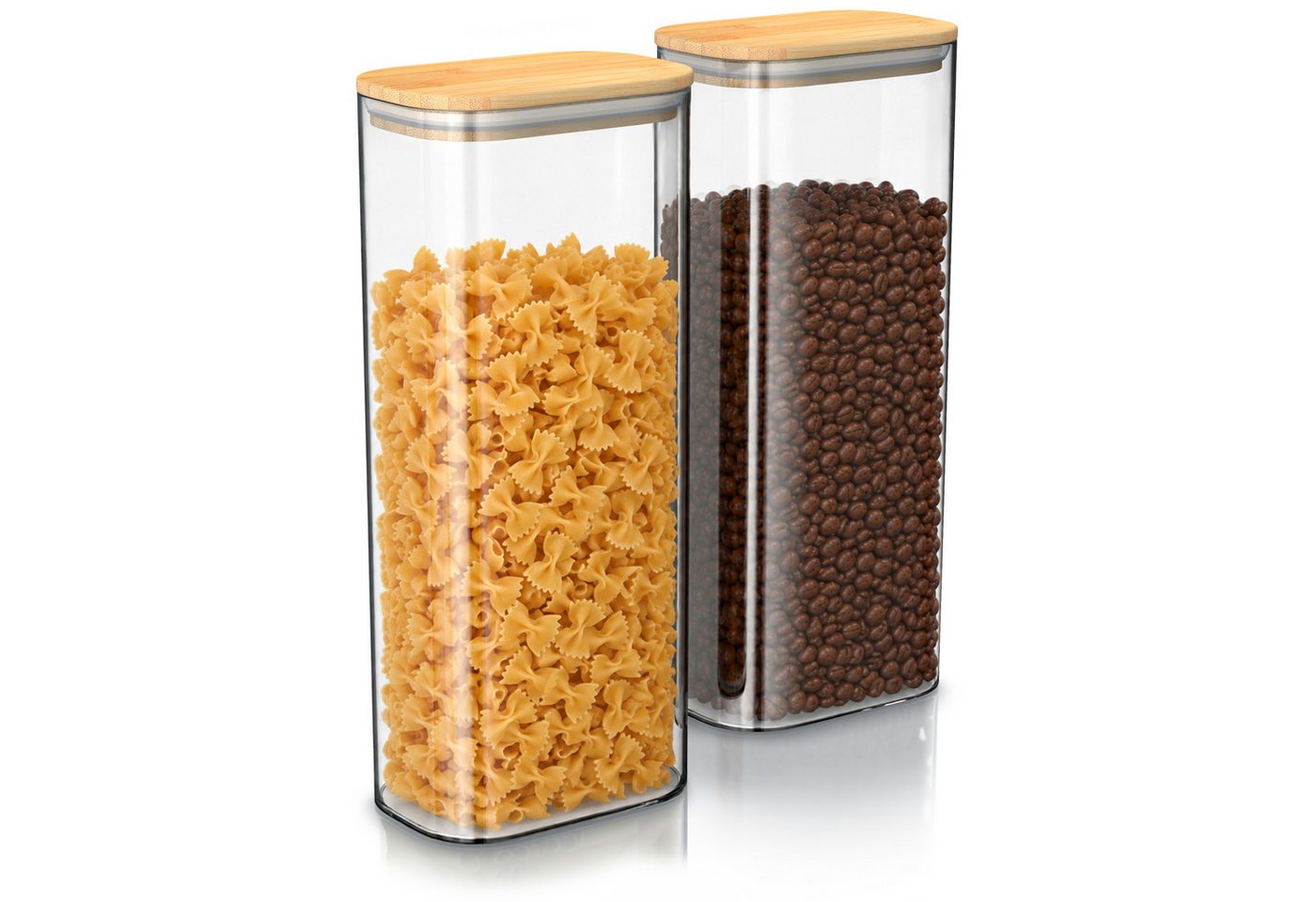 Arendo Vorratsglas eckig mit Bambusdeckel und Silikondichtung, luftdicht, Borosilikatglas, (Packung, 4-tlg., 4 x 2250 ml), Glas gefrier-, mikrowellen- & spülmas – Bild 2 von 5