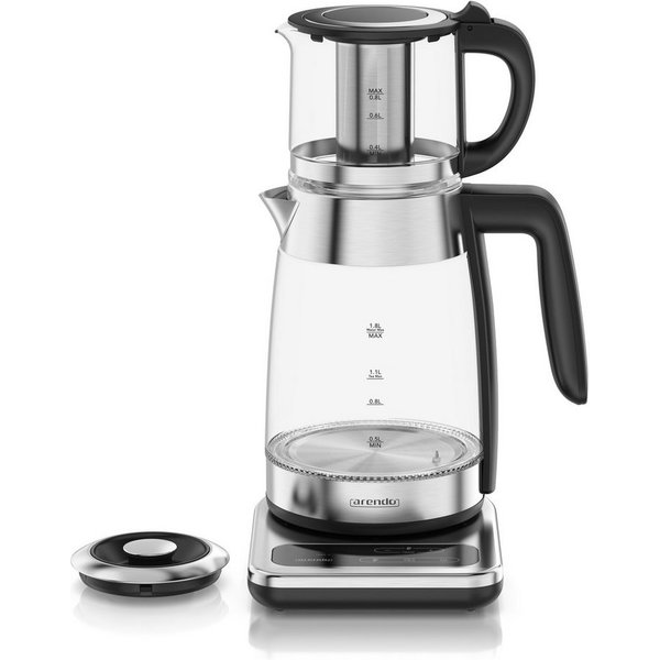 Arendo Wasserkocher 2in1 Glas-Teebereiter & Samowar mit Temperatureinstellung 40°-100°C, 1.8 l, 2200 W, Edelstahl, 2in1 Teestation, 1,8L & 0,8L, 40-100°C, 2h Wa