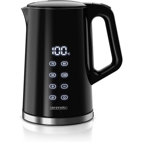 Arendo Wasserkocher aus Edelstahl, Temperatureinstellung 40°–100°C mit Anzeige, Doppelwand, 1,7 l, 2200 W, Teekocher mit Temperaturanzeige, Überhitzungsschutz, 