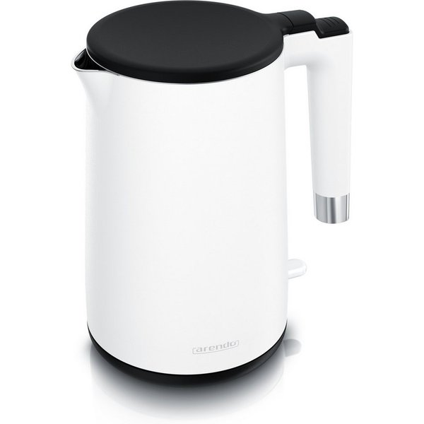 Arendo Wasserkocher aus Edelstahl, Doppelwand-Design, 360° Controller, weiß matt, 1,5 l, 2200 W, Teekocher, Cool-Touch-Griff, Überhitzungsschutz, BPA-frei, kabe