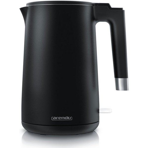 Arendo Wasserkocher aus Edelstahl, 360° Controller, Doppelwand-Design, schwarz matt, 1,5 l, 2200 W, Teekocher, Cool-Touch-Griff, Überhitzungsschutz, BPA-frei, k