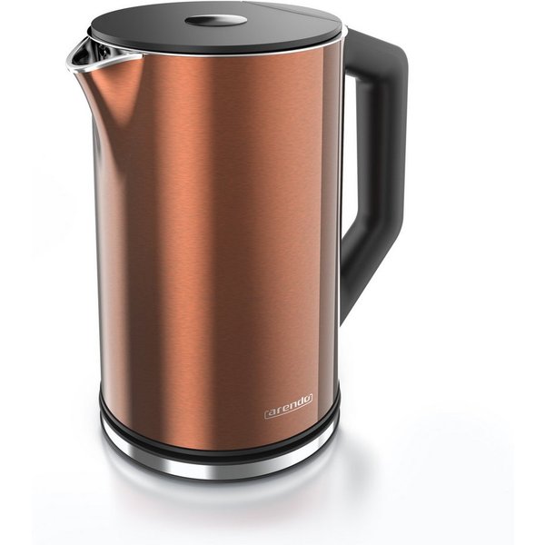 Arendo Wasserkocher aus Edelstahl, Temperatureinstellung 40°–100°C mit Anzeige, Doppelwand, 1,5 l, 2200 W, Teekocher mit Temperaturanzeige, in 5 °C-Schritten ei