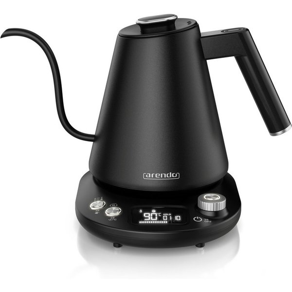 Arendo Wasserkocher aus Edelstahl, Temperatureinstellung 40°–100°C mit Basis & Anzeige, 1,0 l, 1100 W, kompakt, Reisewasserkocher, Teekocher Temperaturanzeige, 