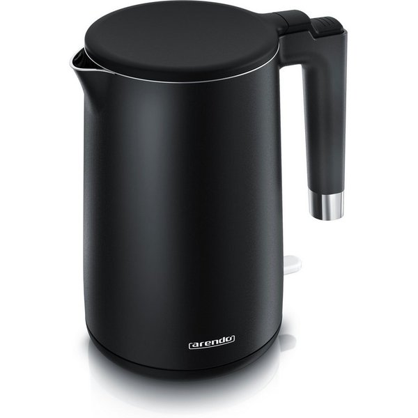 Arendo Wasserkocher aus Edelstahl, Doppelwand-Design, 360° Controller, schwarz matt, 1,5 l, 2200 W, Teekocher, Cool-Touch-Griff, Überhitzungsschutz, BPA-frei, k