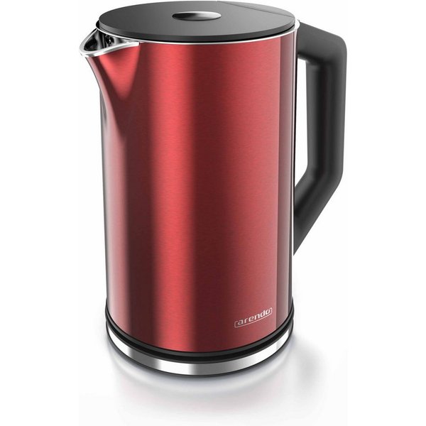Arendo Wasserkocher aus Edelstahl, Temperatureinstellung 40°–100°C mit Anzeige, Doppelwand, 1,5 l, 2200 W, Teekocher mit Temperaturanzeige, in 5 °C-Schritten ei