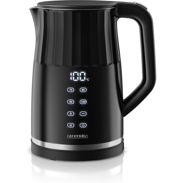 Arendo Wasserkocher aus Edelstahl, Doppelwand, Temperatureinstellung 40°–100°C mit Anzeige, 1,7 l, 2200 W, Teekocher mit Temperaturanzeige, in 5 °C-Schritten ei