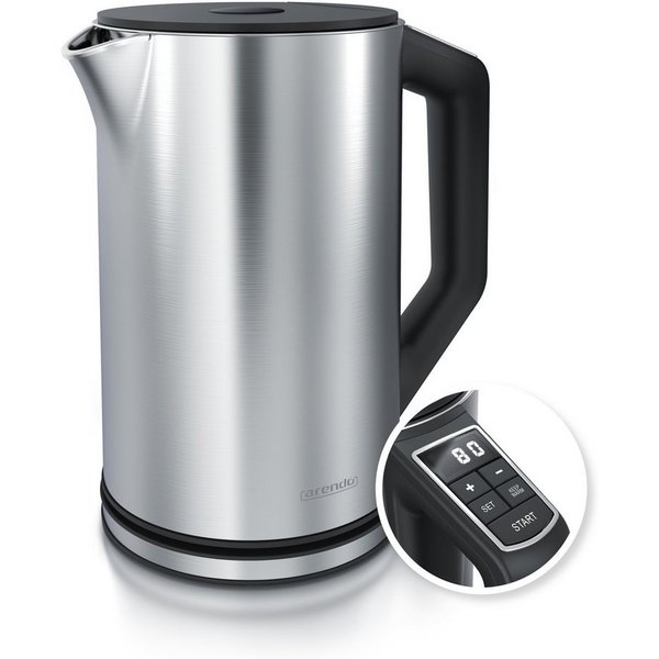 Arendo Wasserkocher Doppelwand, Edelstahl, Temperatureinstellung 40°–100°C mit Anzeige, 1,5 l, 2200 W, in 5 °C-Schritten einstellbar, Teekocher mit Temperaturan
