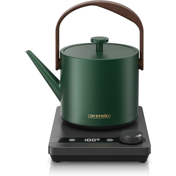 Arendo Wasserkocher Edelstahl, Retro, Temperatureinstellung 40°-100°C, Mini, 0.6 l, 1200 W, Schwanenhals-Ausguss, BPA-frei, Warmhaltefunktion, Teekocher
