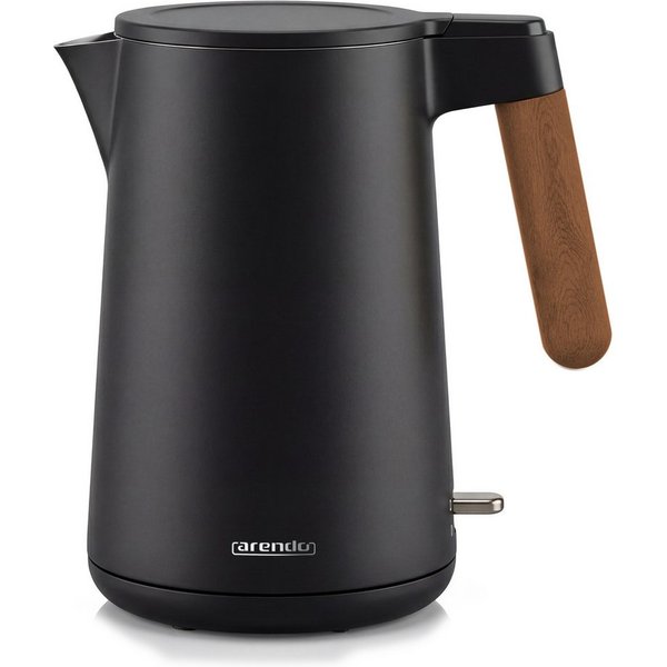 Arendo Wasserkocher Edelstahl, Doppelwand, Cool-Touch, 360° Basis, mit Griff in Holzoptik, 1,5 l, 2200 W, mit Temperatureinstellung, Trockengehschutz, BPA-frei,