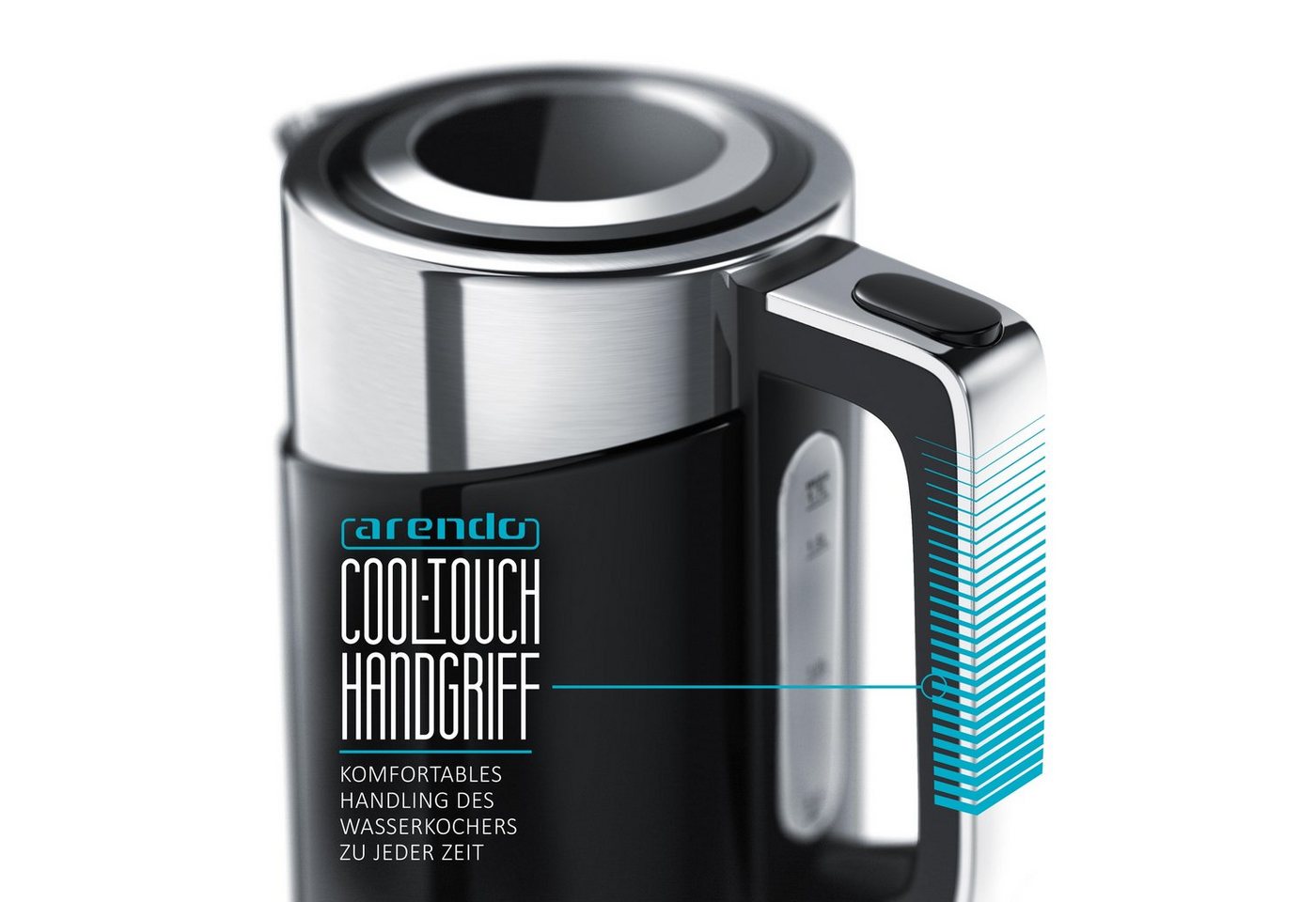 Arendo Wasserkocher Edelstahl, Schnellkoch Funktion, Temperatureinstellung 70° C - 100° C, 1,7 l, 3000 W, Digitale Basisstation, Warmhaltefunktion, Schnellkoch  – Bild 4 von 5