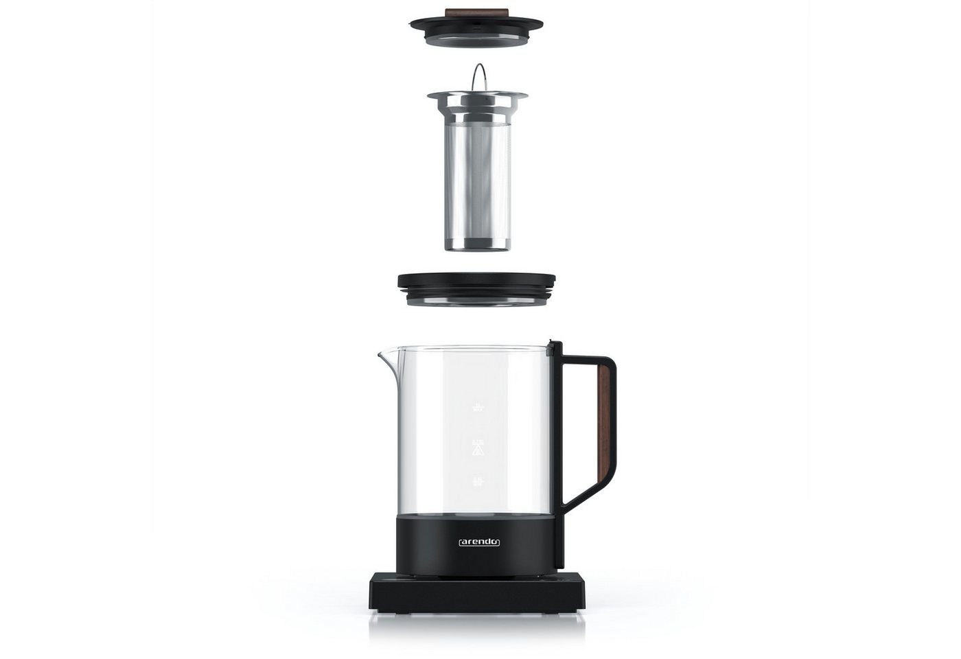 Arendo Wasserkocher Glas, Edelstahl Teesieb, Temperatureinstellung 40°–100°C mit Anzeige, 1 l, 800 W, kompakt, Reisewasserkocher, präzise Temperaturmessung, BPA – Bild 2 von 5