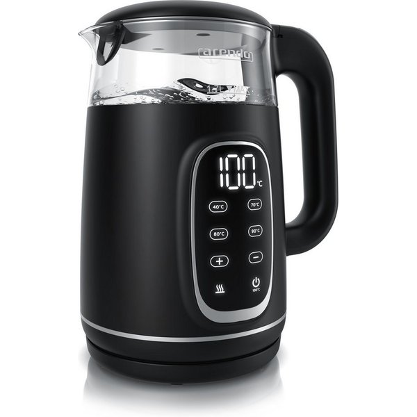 Arendo Wasserkocher Glas & Edelstahl, Temperatureinstellung 40°–100°C, Anzeige, Doppelwand, 1,7 l, 2200 W, Echtzeit-Temperaturanzeige, 5°C-Schritte, Warmhalten 