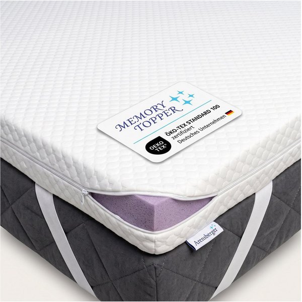 Arensberger, Topper SOFT Matratzentopper, Memory Foam, Visco, 5 cm, für alle Matratzen, 5 cm hoch, Memory Schaum, (90 x 200 cm, 90x200cm), Memoryschaum, rutschf