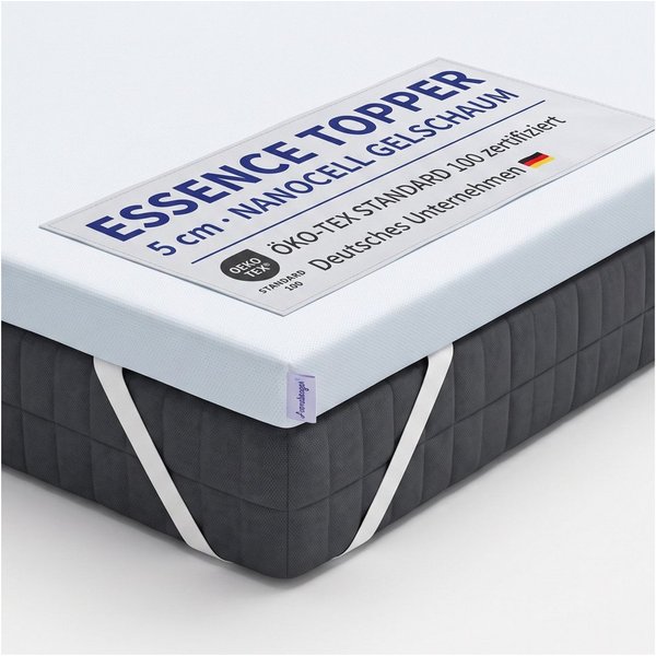 Arensberger, Topper ESSENCE Matratzentopper, Gelschaum, 5 cm, für alle Matratzen, 5 cm hoch, Gel Foam, (90 x 200 cm, 90x200cm), kühlend, waschbarer Bezug, rutsc
