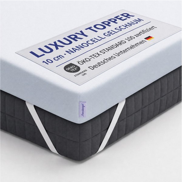 Arensberger, Topper LUXURY Matratzentopper, Gelschaum, 10 cm, für alle Matratzen, 10 cm hoch, Gel Foam, (90 x 200 cm, 90x200cm), kühlend, waschbarer Bezug, ruts