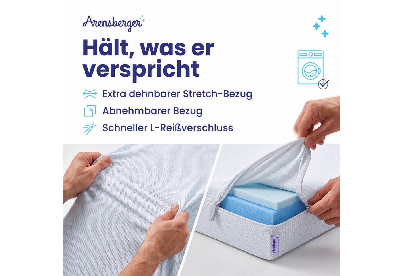 Arensberger, Topper LUXURY Matratzentopper, Gelschaum, 10 cm, für alle Matratzen, 10 cm hoch, Gel Foam, (90 x 200 cm, 90x200cm), kühlend, waschbarer Bezug, ruts – Bild 4 von 5