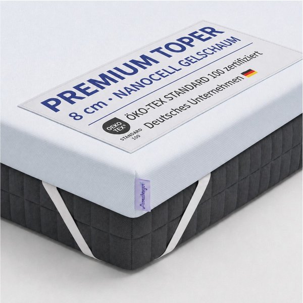 Arensberger, Topper PREMIUM Matratzentopper, Gelschaum, 8 cm, für alle Matratzen, 8 cm hoch, Gel Foam, (90 x 200 cm, 90x200cm), kühlend, waschbarer Bezug, rutsc