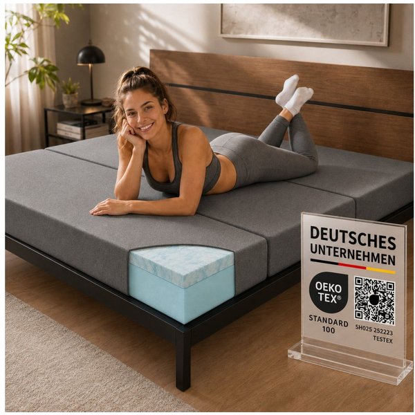 Klappmatratze LUISA Gästematratze, 3-fach faltbar, Gel Memory Foam, 15 cm hoch, Arensberger, 15 cm hoch, (140 x 200 cm, 140x200cm), 5 Schichten, Tragetasche, pl