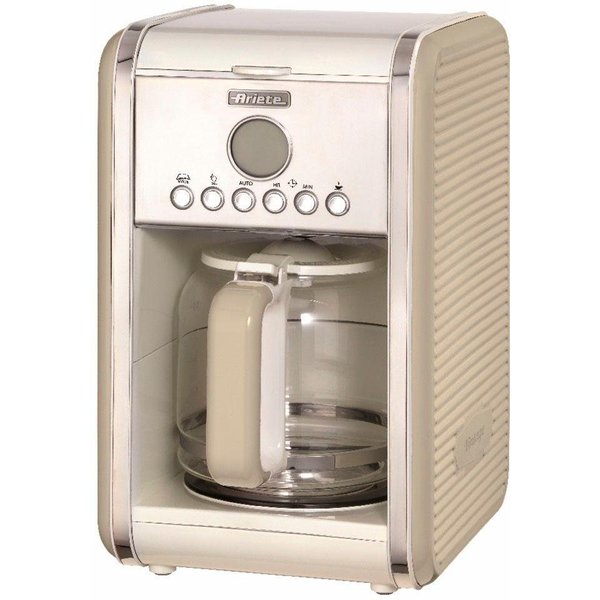 Ariete Filterkaffeemaschine Vintage 1342, cremefarben, 1,5l Kaffeekanne, Permanentfilter, Startzeit Kaffeezubereitung programmierbar