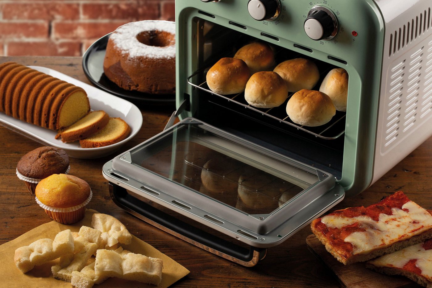 Ariete Heißluftfritteuse 4632GR, 1400 W, Vintage Backofen und Rotisserie in Einem, 16 L grün – Bild 4 von 5